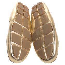 Pre Owned Prada Gold Leather Scrunch Slip On Loafers Size 38.5