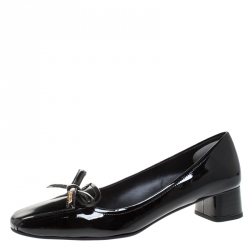Pre Owned Prada Black Patent Leather Bow Ballet Pumps Size 39