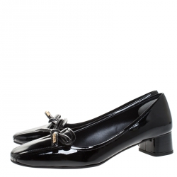 Pre Owned Prada Black Patent Leather Bow Ballet Pumps Size 39