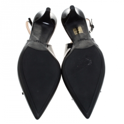 Pre Owned Prada Black Patent Leather Bow Pointed Pointed Toe Slingback Sandals Size 41