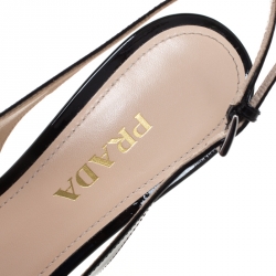 Pre Owned Prada Black Patent Leather Bow Pointed Pointed Toe Slingback Sandals Size 41