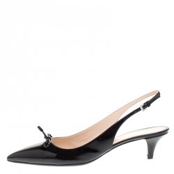 Pre Owned Prada Black Patent Leather Bow Pointed Pointed Toe Slingback Sandals Size 41