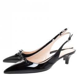 Pre Owned Prada Black Patent Leather Bow Pointed Pointed Toe Slingback Sandals Size 41