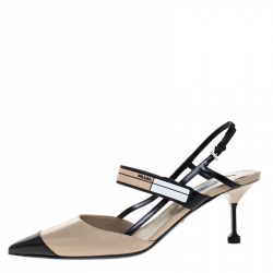 Prada Two Tone Leather Pointed Toe Slingback Sandals Size 40