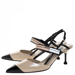 Prada Two Tone Leather Pointed Toe Slingback Sandals Size 40
