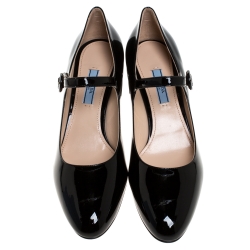 Pre Owned Prada Black Patent Leather Mary Jane Pumps Size 39.5