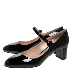 Pre Owned Prada Black Patent Leather Mary Jane Pumps Size 39.5