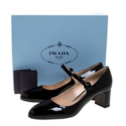 Pre Owned Prada Black Patent Leather Mary Jane Pumps Size 39.5