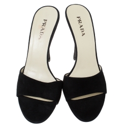 Pre Owned Prada Black Suede Mules Slides Size 38.5
