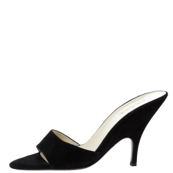 Pre Owned Prada Black Suede Mules Slides Size 38.5