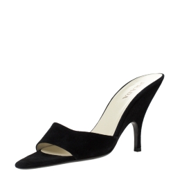 Pre Owned Prada Black Suede Mules Slides Size 38.5