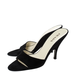 Pre Owned Prada Black Suede Mules Slides Size 38.5