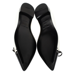Pre Owned Prada White/Black Patent Leather Bow Pointed Toe Ballet Flats Size 38