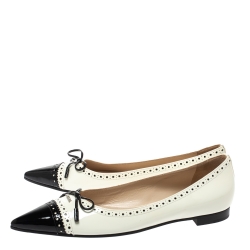 Pre Owned Prada White/Black Patent Leather Bow Pointed Toe Ballet Flats Size 38