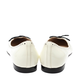 Pre Owned Prada White/Black Patent Leather Bow Pointed Toe Ballet Flats Size 38
