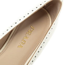 Pre Owned Prada White/Black Patent Leather Bow Pointed Toe Ballet Flats Size 38