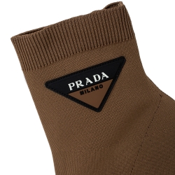 Pre Owned Prada Beige/Black Stretch Knit Fabric Slip On Ankle Booties Size 37.5