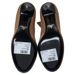 Pre Owned Prada Beige/Black Stretch Knit Fabric Slip On Ankle Booties Size 37.5