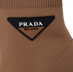 Pre Owned Prada Brown Stretch Fabric Ankle Booties Size 37.5