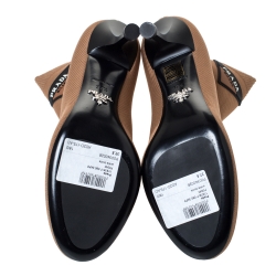 Pre Owned Prada Brown Stretch Fabric Ankle Booties Size 37.5