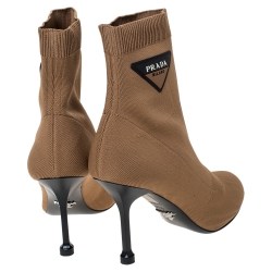 Pre Owned Prada Brown Stretch Fabric Ankle Booties Size 37.5