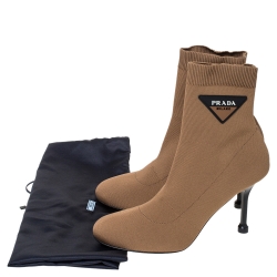 Pre Owned Prada Brown Stretch Fabric Ankle Booties Size 37.5