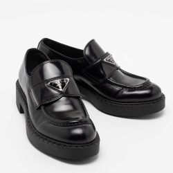 Prada Black Leather Platform Loafers Size 38
