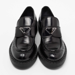 Pre Owned Prada Black Leather Platform Loafers Size 38