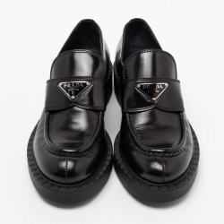 Prada Black Leather Platform Loafers Size 38