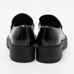 Pre Owned Prada Black Leather Platform Loafers Size 38