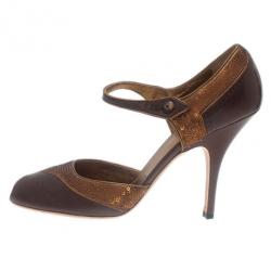 Pre Owned حذاء برادا جلد بني ماري جين مقاس 40