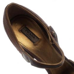 Pre Owned حذاء برادا جلد بني ماري جين مقاس 40