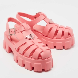 Pre Owned Prada Pink Rubber Slingback Sandals Size 39