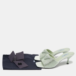 Pre Owned Prada Mint Green Satin Crystal Embellished Logo Slide Sandals Size 40