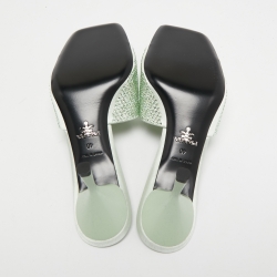 Pre Owned Prada Mint Green Satin Crystal Embellished Logo Slide Sandals Size 40