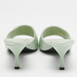 Pre Owned Prada Mint Green Satin Crystal Embellished Logo Slide Sandals Size 40