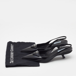 Pre Owned Prada Black Leather Slingback Logo Plaque Pumps Size 40