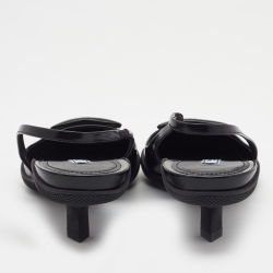 Pre Owned Prada Black Leather Slingback Logo Plaque Pumps Size 40