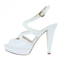 مملوكة مسبقًا Prada White Leather Strappy Platform Sandals Size 40