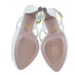 مملوكة مسبقًا Prada White Leather Strappy Platform Sandals Size 40