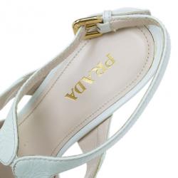 مملوكة مسبقًا Prada White Leather Strappy Platform Sandals Size 40