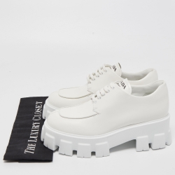 Prada White Leather Platform Lace Up Derby Size 38.5 