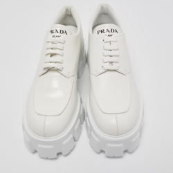 Prada White Leather Platform Lace Up Derby Size 38.5 