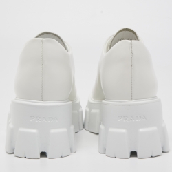 Prada White Leather Platform Lace Up Derby Size 38.5 