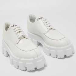 Prada White Leather Platform Lace Up Derby Size 38.5 