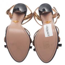 Pre Owned Prada Two Tone Patent T-Strap Bow Detail Sandals Size 38