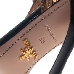 Pre Owned Prada Two Tone Patent T-Strap Bow Detail Sandals Size 38