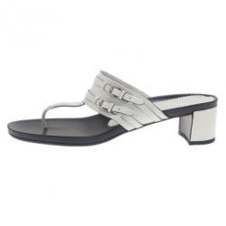 Pre Owned Prada White Leather Thong Sandals Size 41