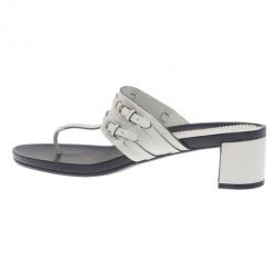 Pre Owned Prada White Leather Thong Sandals Size 41