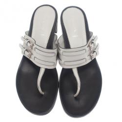Pre Owned Prada White Leather Thong Sandals Size 41